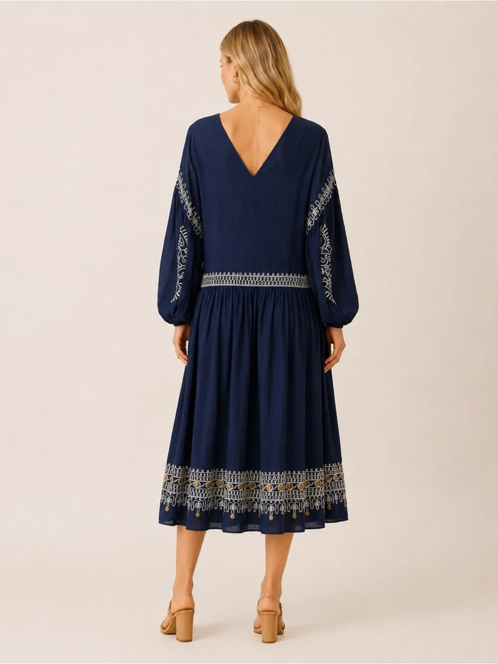 NWT! Tory Burch Navy Sea Embroidered Cotton Voile Maxi Dress Size 4 25675